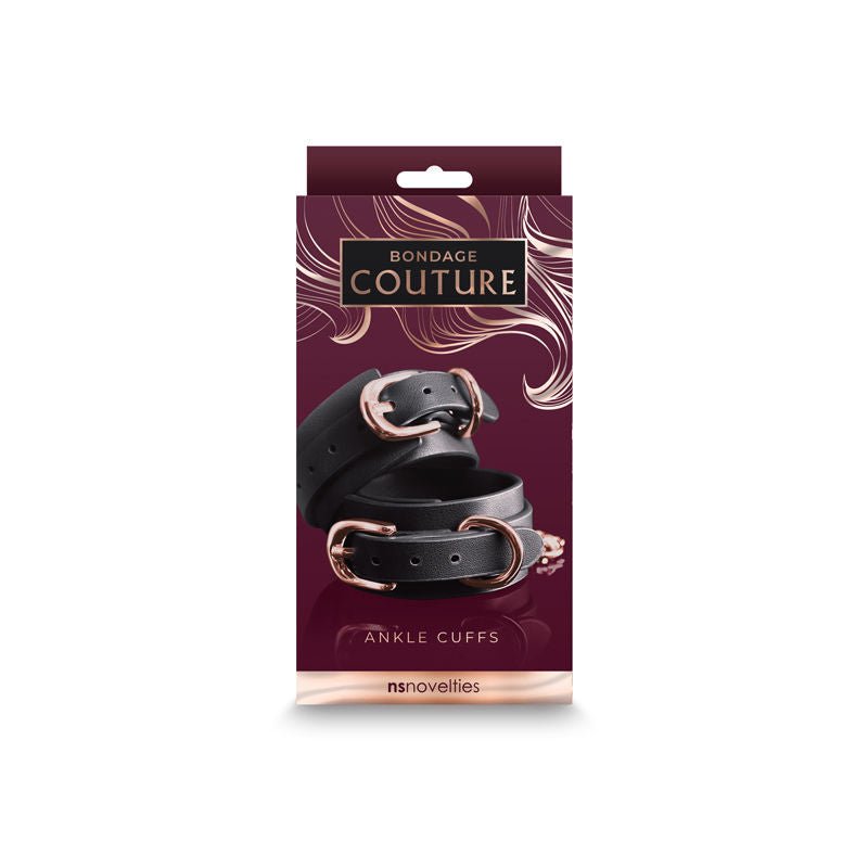 Bondage couture ankle cuffs black front box | Flirtybay.com.au